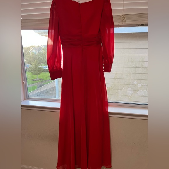 Long Sleeve Bridesmaid Dresses for Women Chiffon evening Dress with Slit - Picture 7 of 10